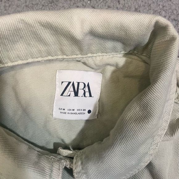 Zara Men’s Denim Jacket Button Up White and Mint Medium - Picture 5 of 7
